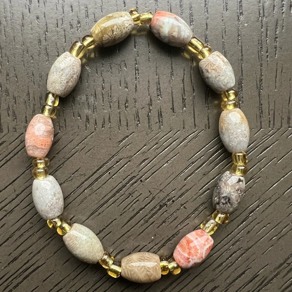 Rice shape coral jade bracelet 7-8mm SIZE 7’